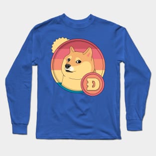 Retro Dogecoin Logo Funny Crypto Merch Long Sleeve T-Shirt